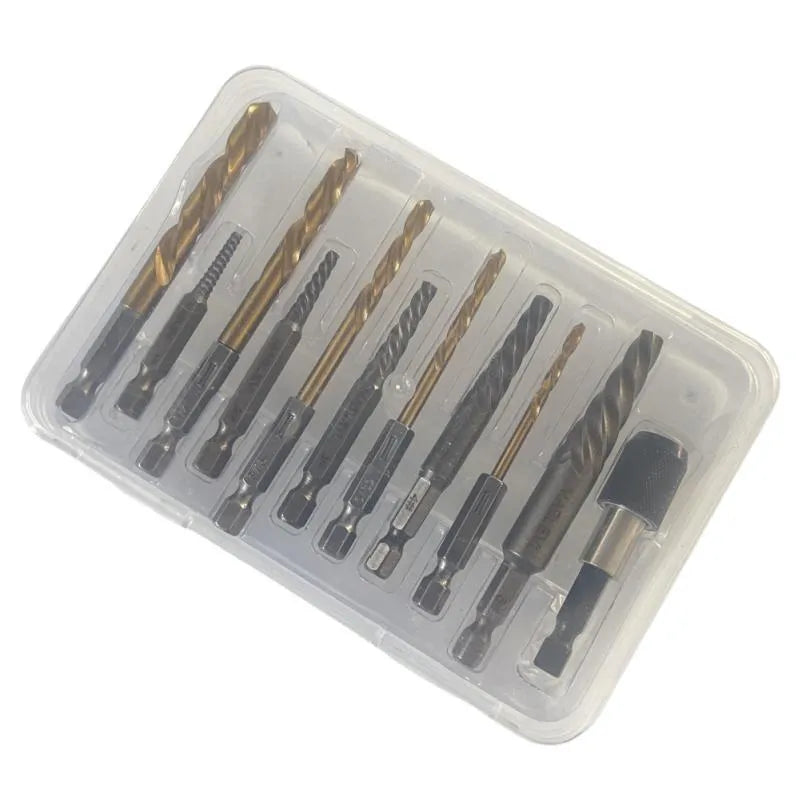 Silver household hexagonal handle screw extractor suit 12 pieces set on white background