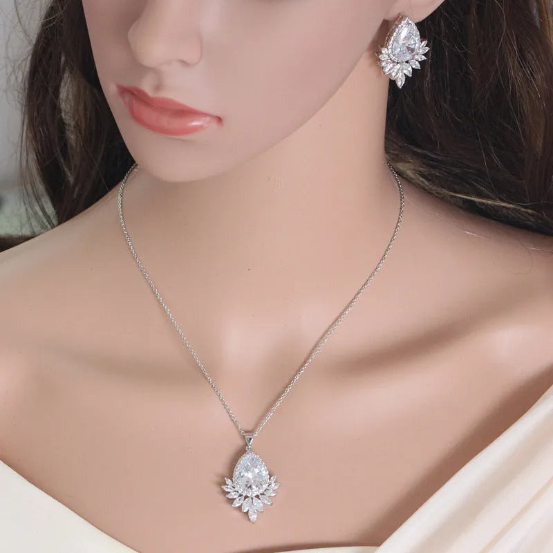 AAA formal jewellery set with necklace and earrings for bridal banquets, in blue, red, and white options.