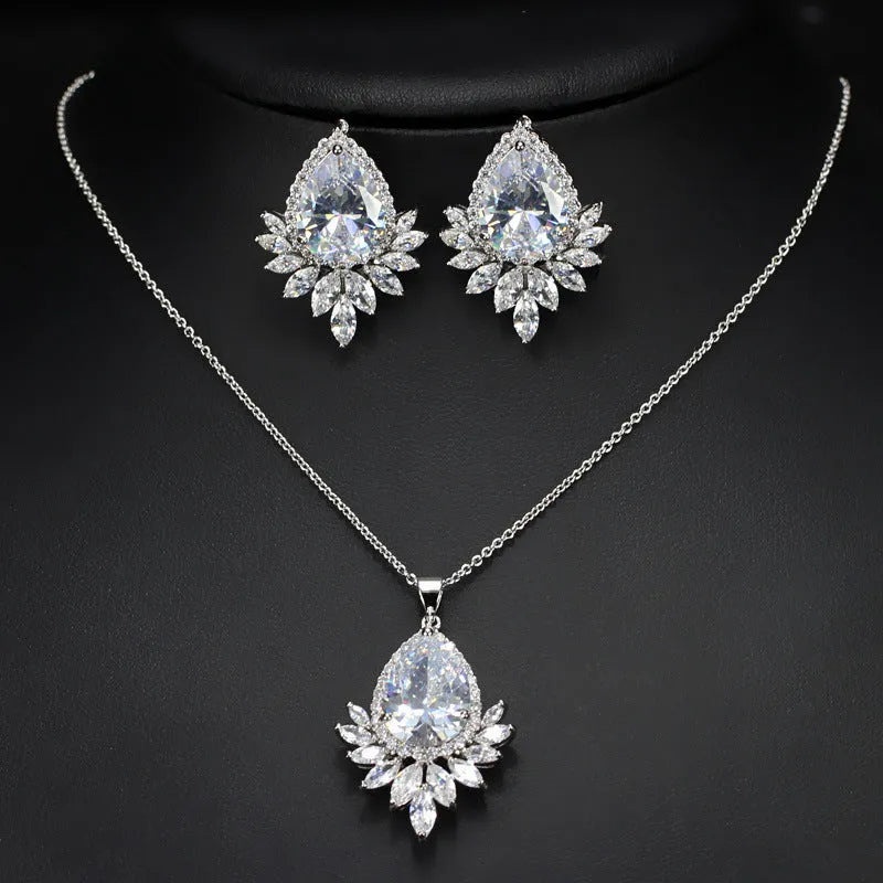 AAA formal jewellery set with necklace and earrings for bridal banquets, in blue, red, and white options.