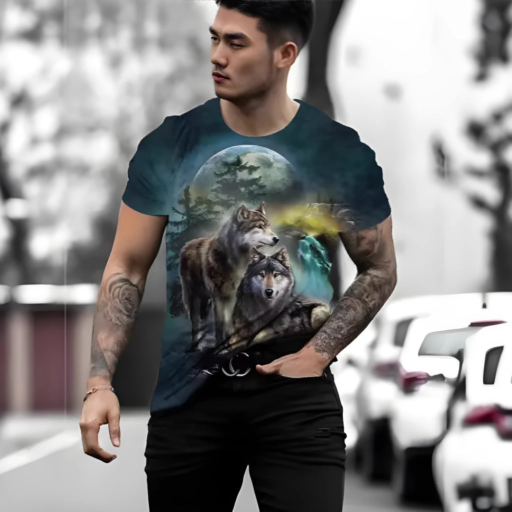 Retro 3D animal print men's short-sleeved T-shirt in lightweight polyester bird eye cloth