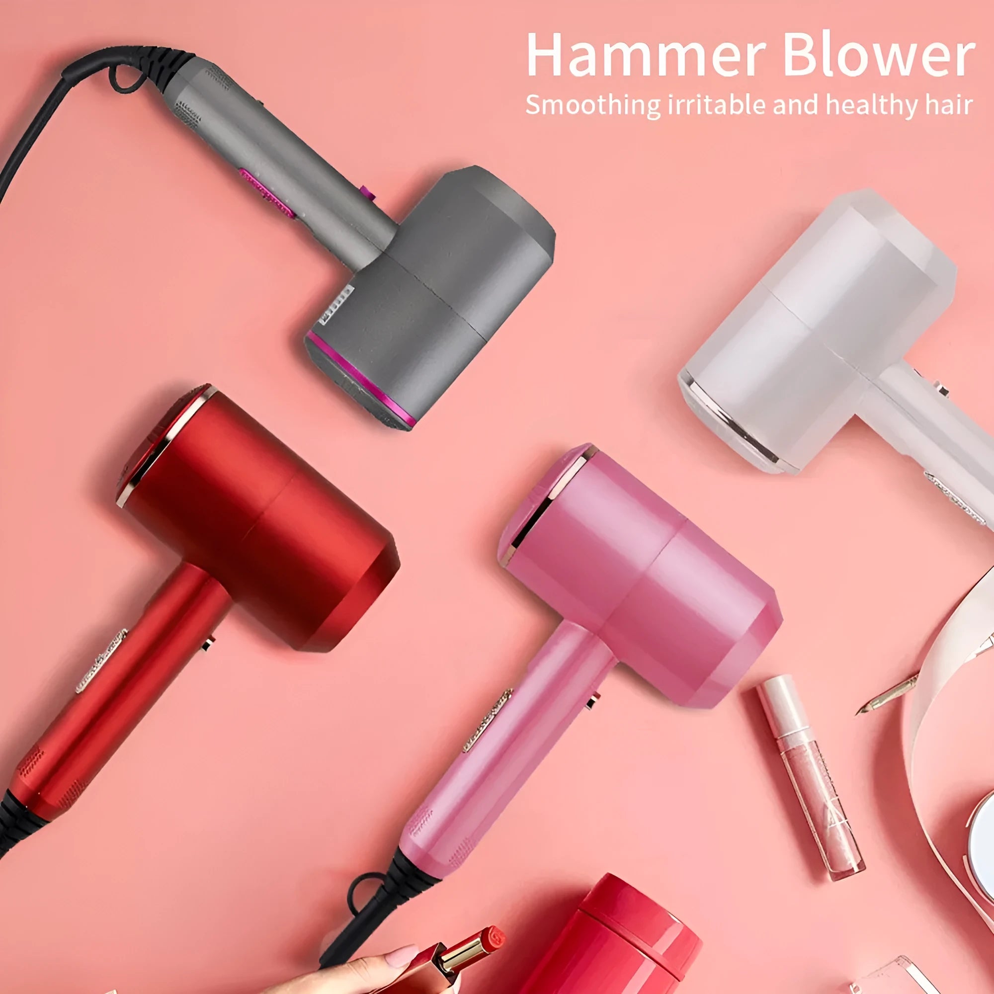 Hotel hammer hair dryer 1800/2000W dual voltage with two air nozzles and diffuser in grey