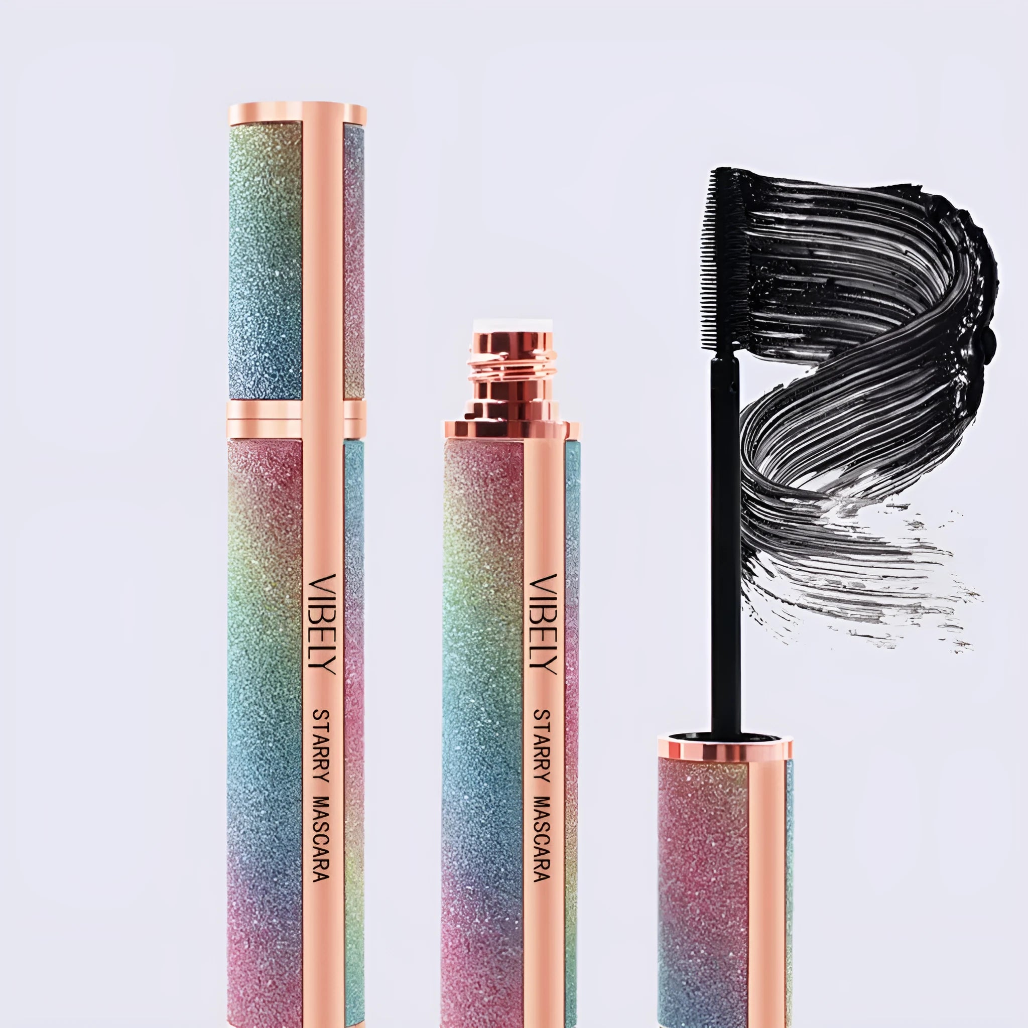 4D waterproof black mascara tube showing curling applicator for long thick lashes