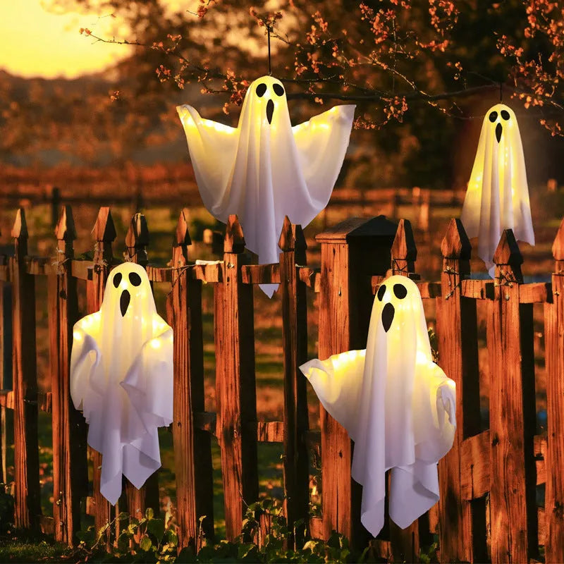 Halloween ghost light with screaming face design in white and orange colours for indoor party decoration