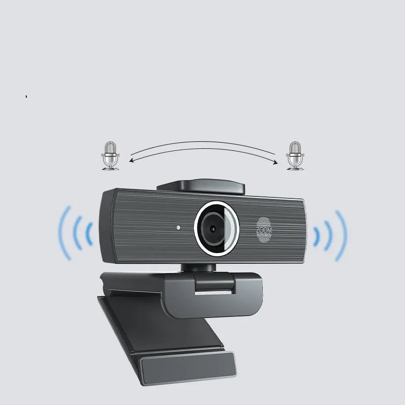 Black USB computer webcam with magnetic privacy cover for 4K video conferencing