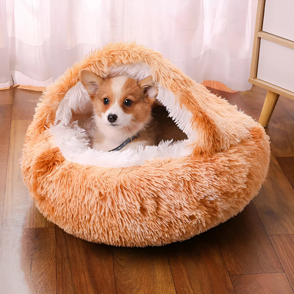 Waterproof cloth dog kennel in a semi-enclosed warm room design, shown in a gradient colour.