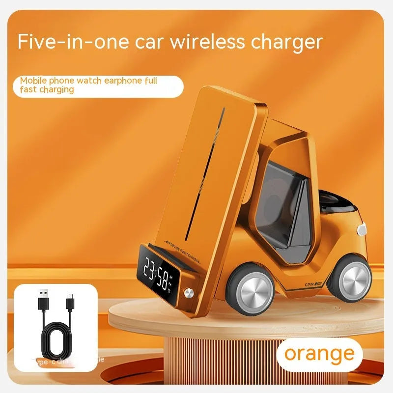 15W three-in-one wireless charging stand in grey colour showing adjustable viewing angles for devices
