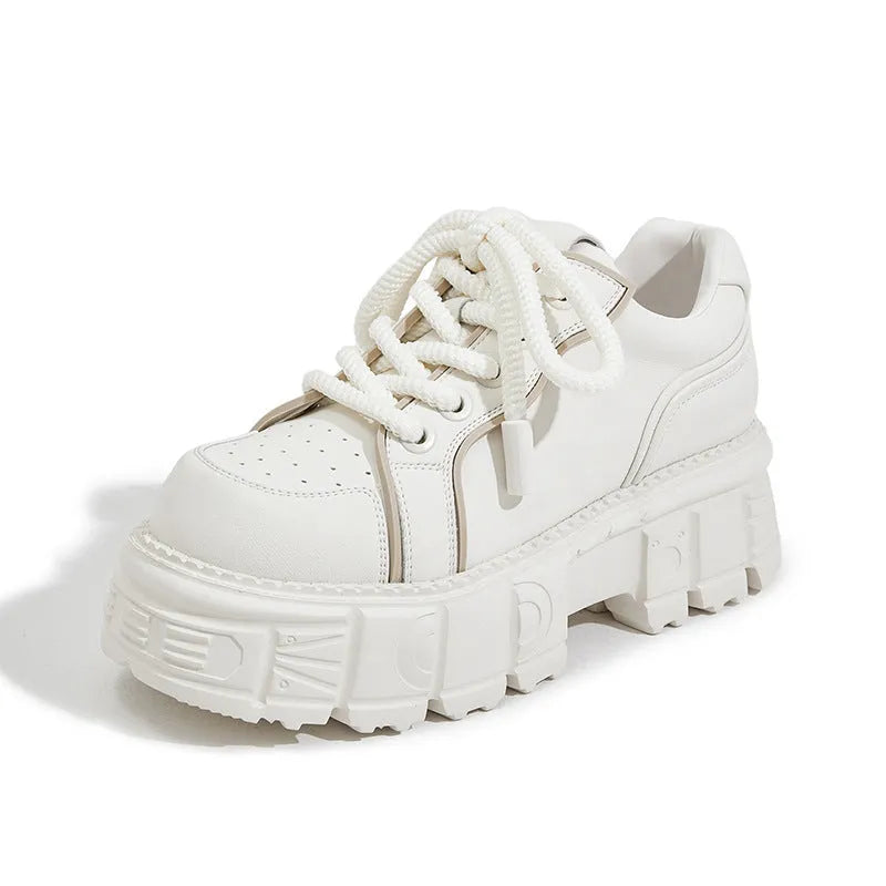 Women's beige and pink casual leather shoes with a rubber foam sole on a white background