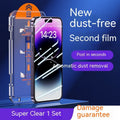iPhone tempered glass privacy screen protector with anti-fingerprint and anti-blue light features.