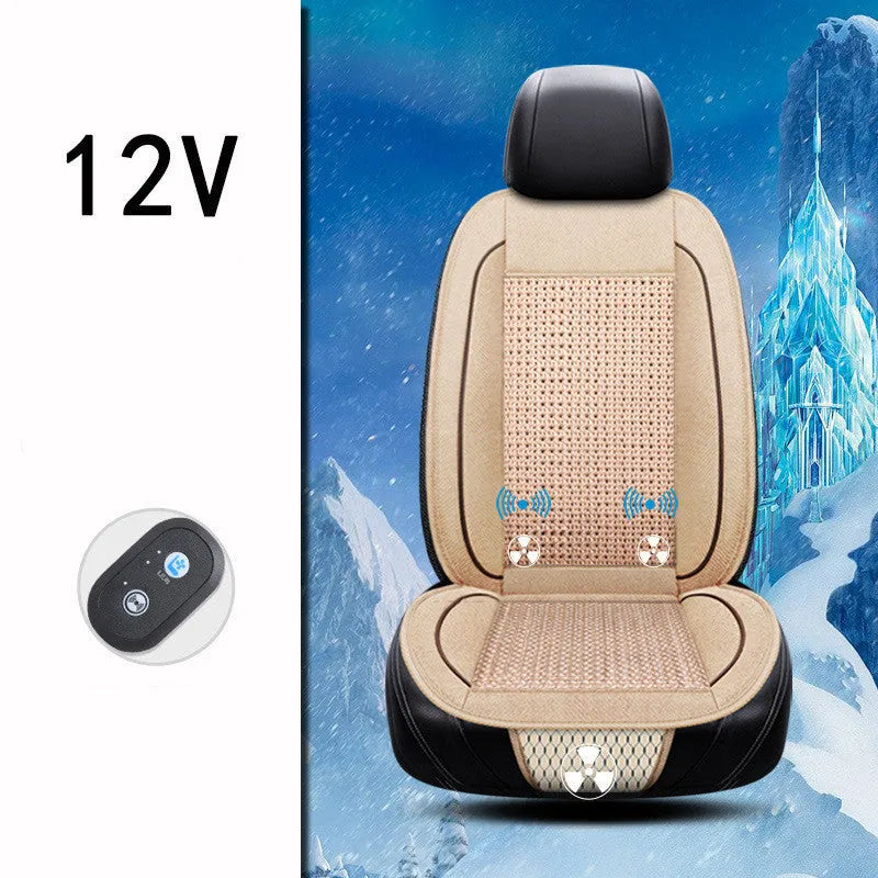 Black car ventilation seat cushion with massage function showing 60x60cm dimensions on vehicle seat