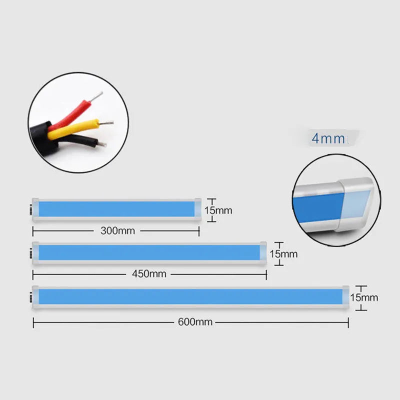 Flexible silicone LED car light strip with daytime running lights and flowing turn signal function
