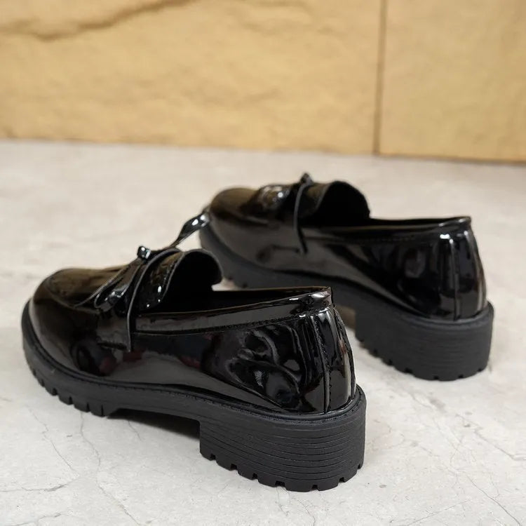 Women's brown loafers with decorative bow detail, artificial PU upper material