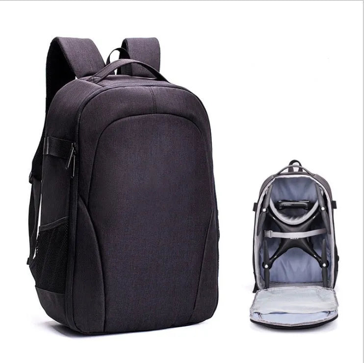 Black Oxford cloth UAV waterproof backpack with multiple compartments for drone and photography equipment