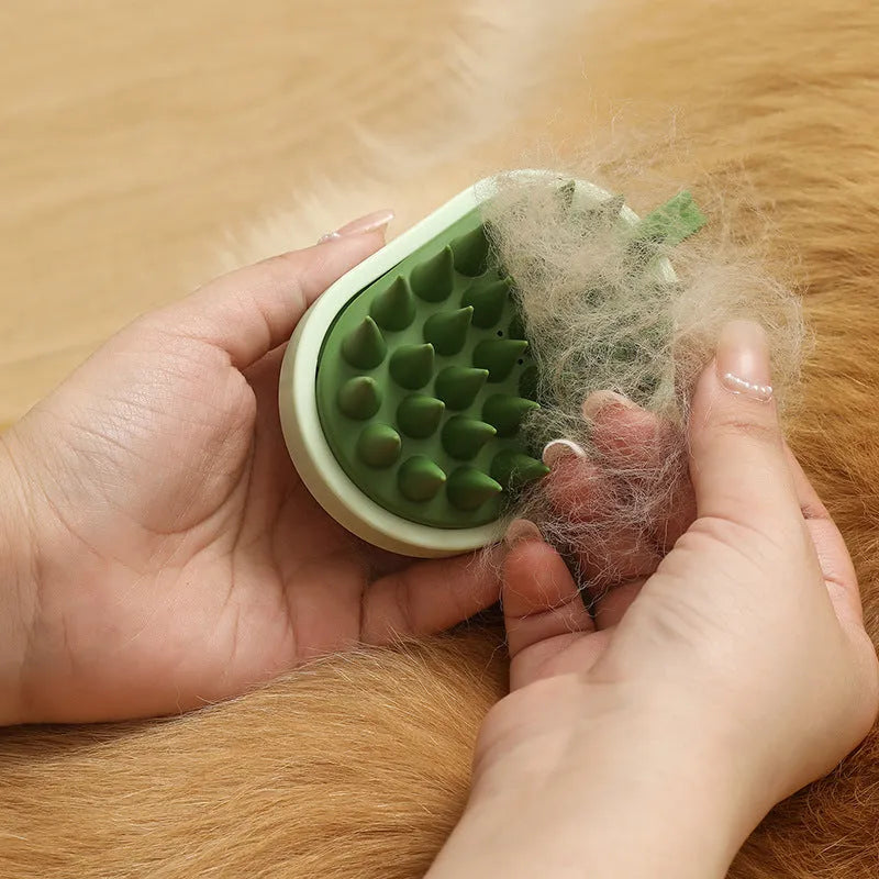 Silicone pet grooming comb for dogs in dark blue, handheld hair remover and shampoo massage brush