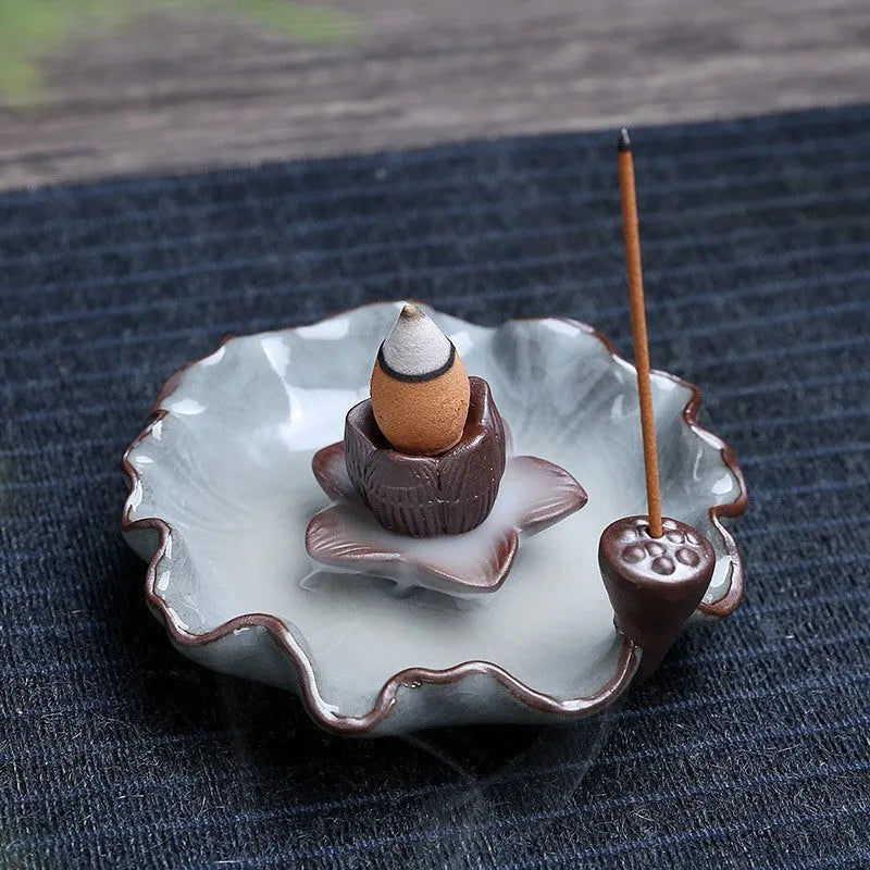 Ceramic reverse flow incense burner with Ge Kiln glazed patterns
