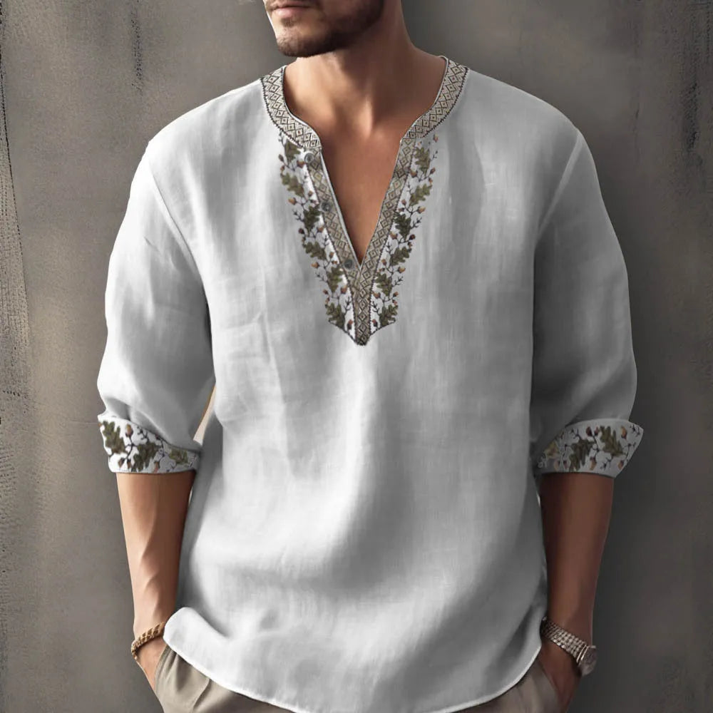 British-style bamboo hemp short sleeve shirt with 3D thermal transfer striped pattern
