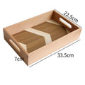 Wooden cake tray size A 30x34x4cm, natural wood colour, on table with cake