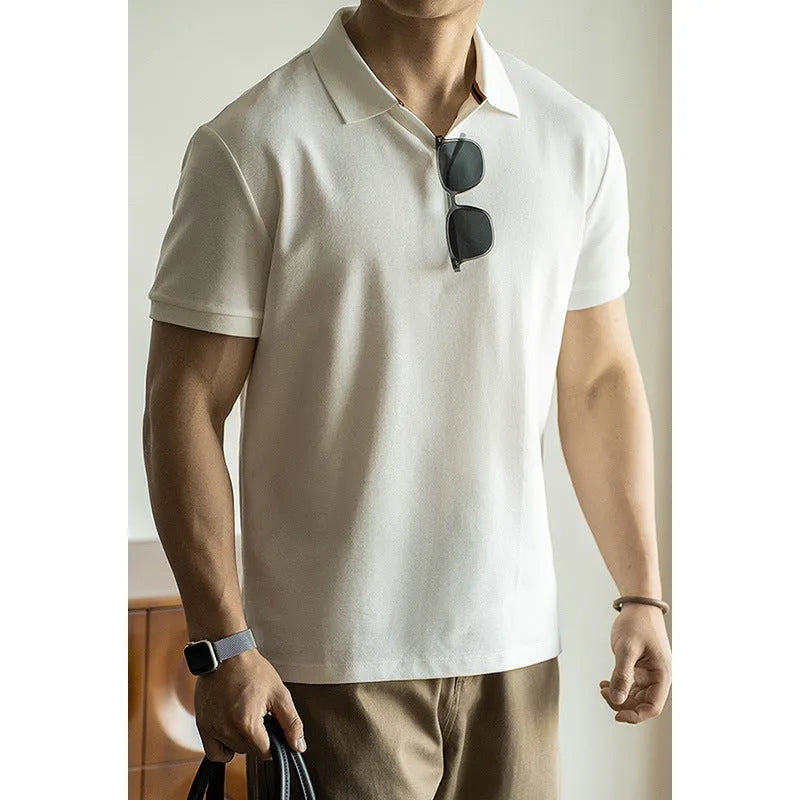 Men's blue cotton polyester blend short sleeve polo shirt American-style regular fit