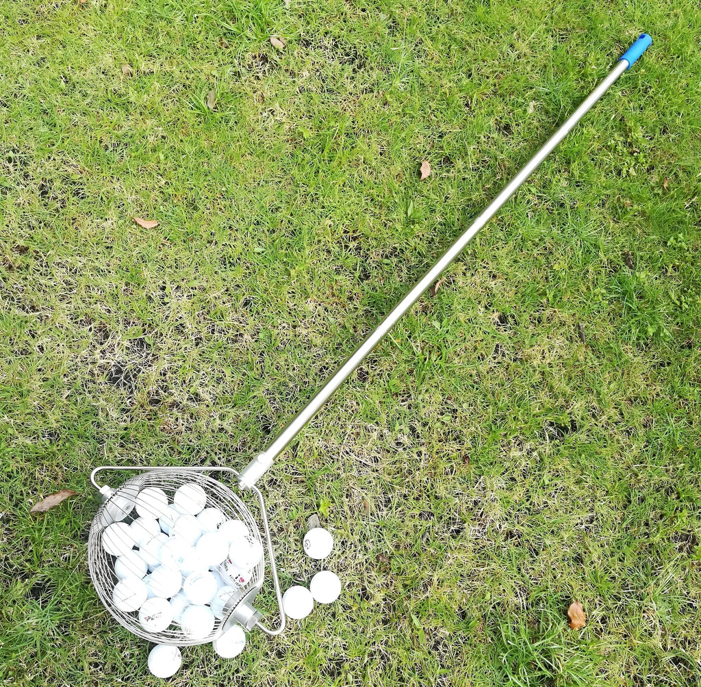 Metallic finish stainless steel golf ball picker with magnetic tip for ball retrieval