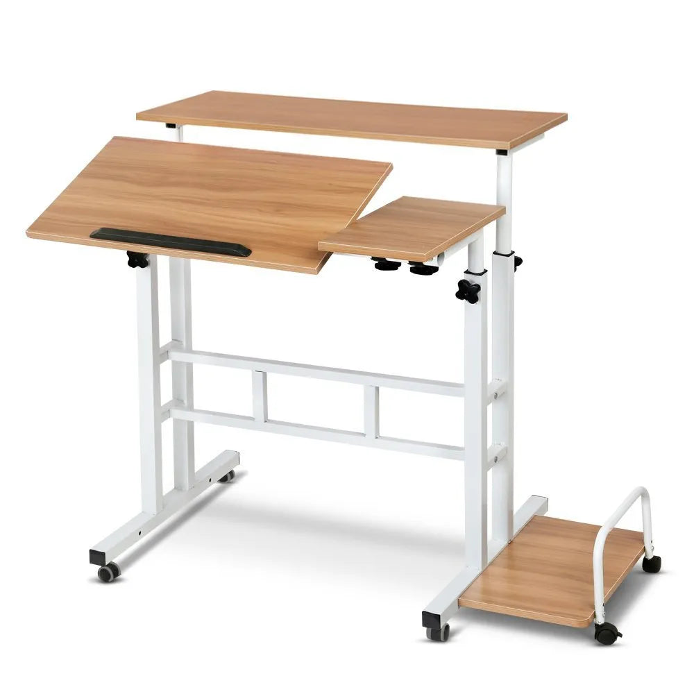 Mobile computer lifting foldable standing desk in bedroom with adjustable height and modern simple style