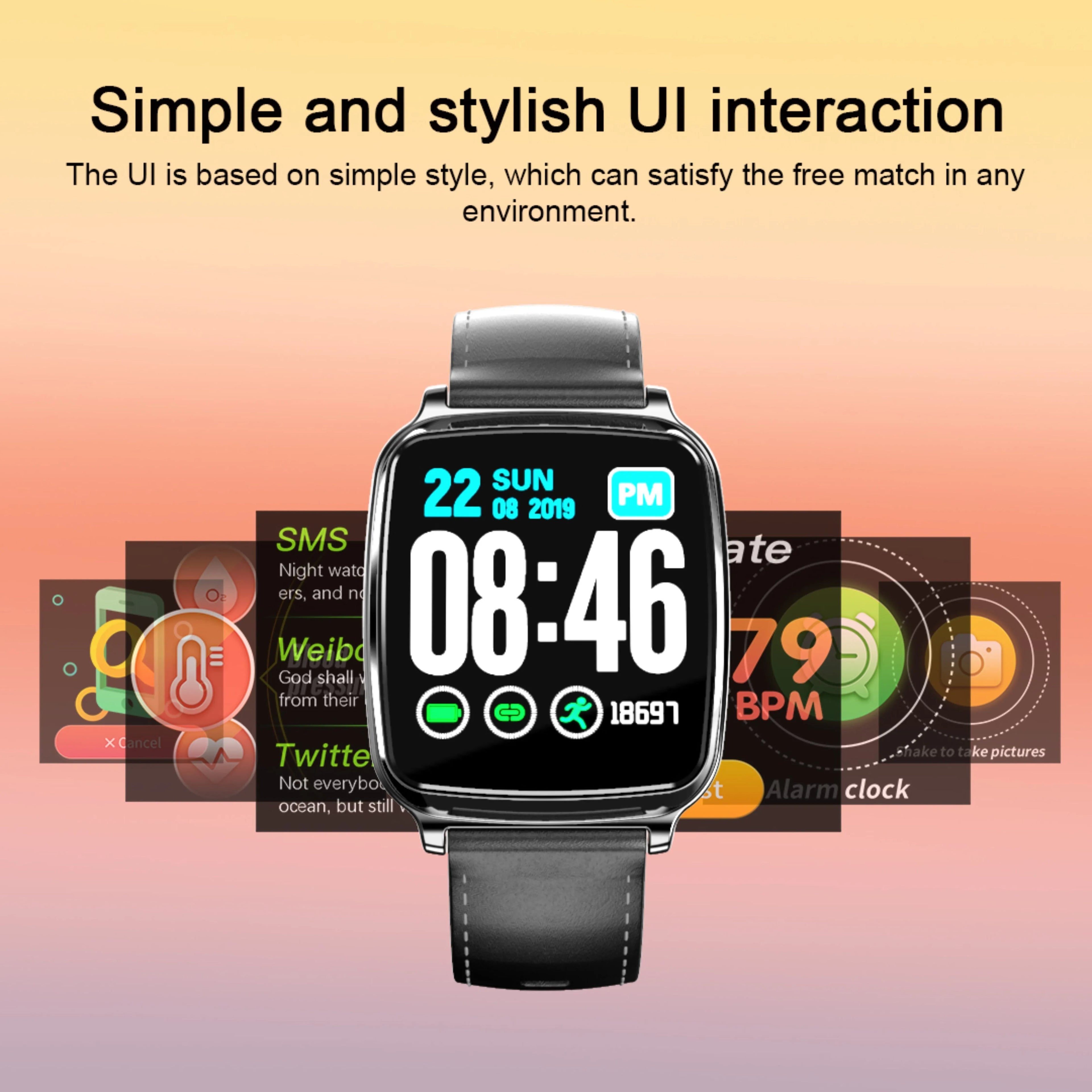 M8 smart sports bracelet with zinc alloy body and TPU strap on a wrist, displaying heart rate data.