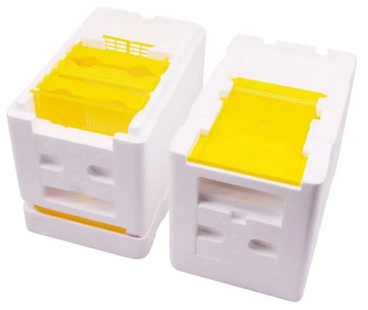 Three white EPS foam mini delivery boxes for beehive bee breeding tool set.