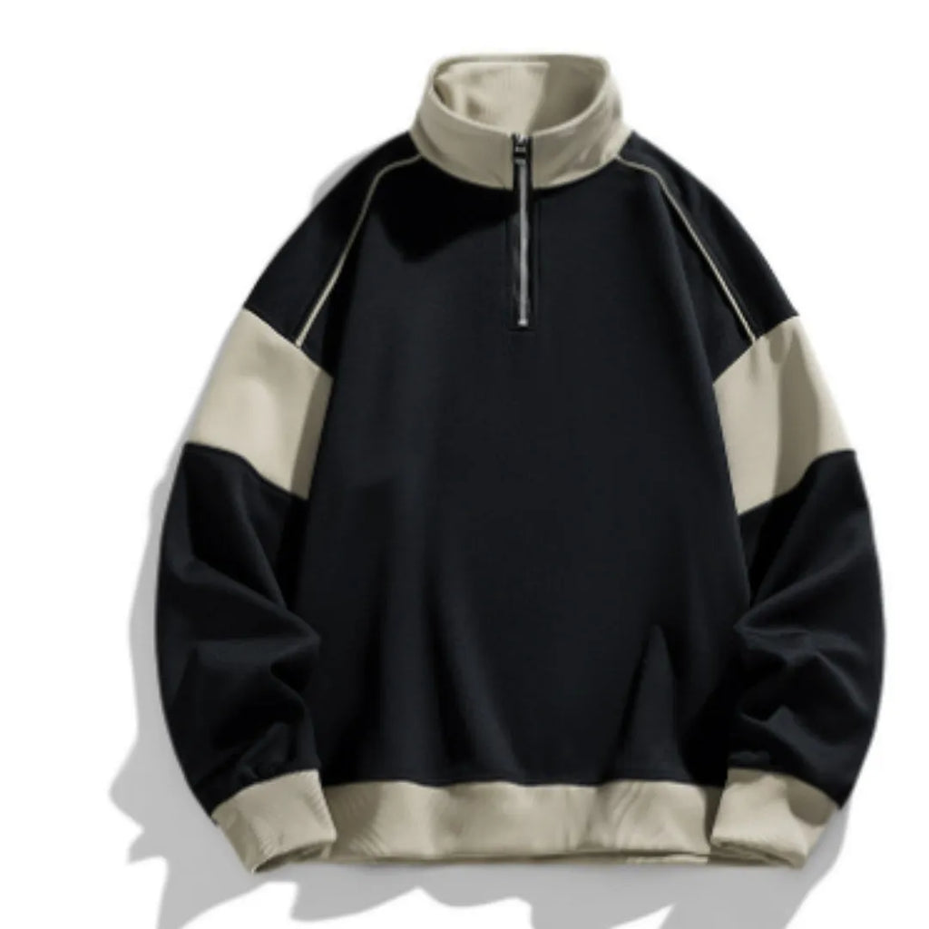 Men's hooded corduroy sweatshirt in black colour with drop shoulder design and loose lapels
