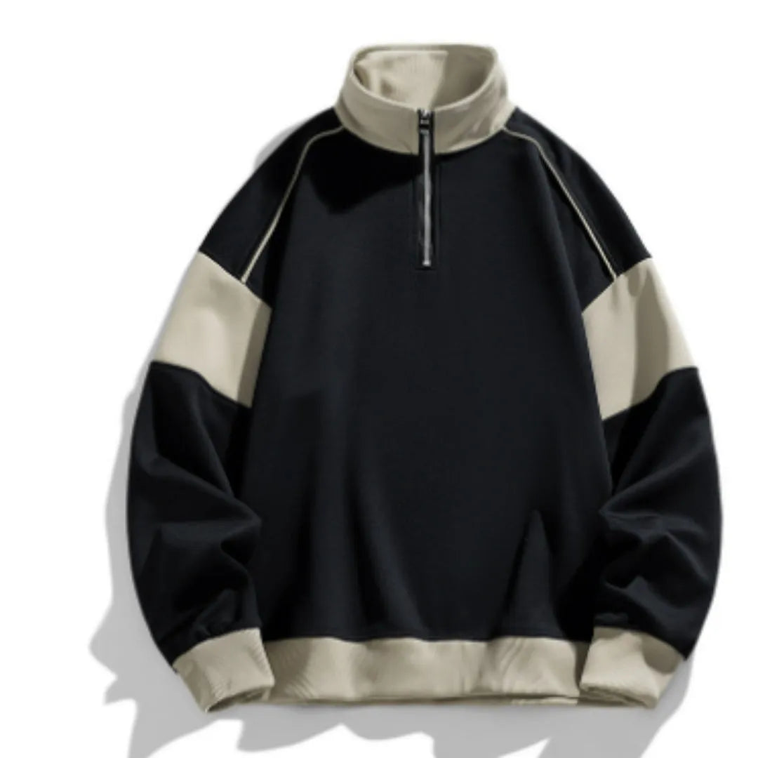 Men's hooded corduroy sweatshirt in black colour with drop shoulder design and loose lapels