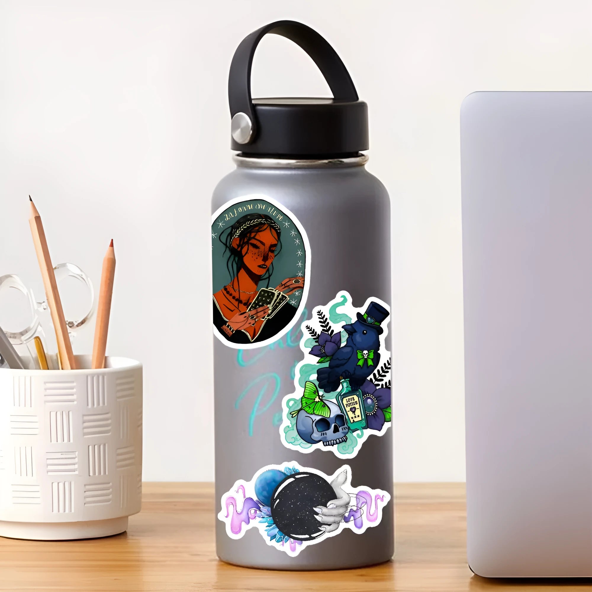 50 waterproof PVC stickers with glossy finish for laptops and smooth surfaces