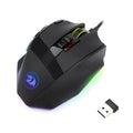 Black Redragon M801P wireless and wired dual-mode gaming mouse with multiple side buttons.