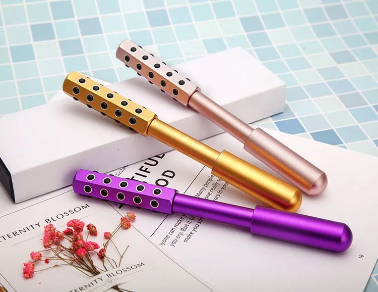 Purple germanium particles facial massage roller instrument on white background, showing 193mm length and roller detail.
