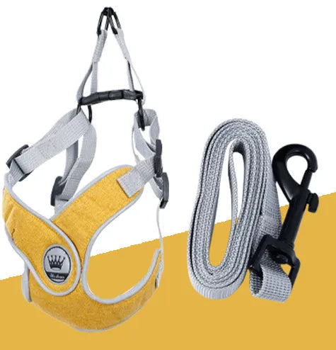 Adjustable dog harness with reflective mesh in multiple colours, showing metal ring and leash attachment