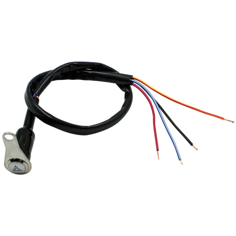 Black stainless steel motorcycle double flash switch with illuminated light ring and metal button.