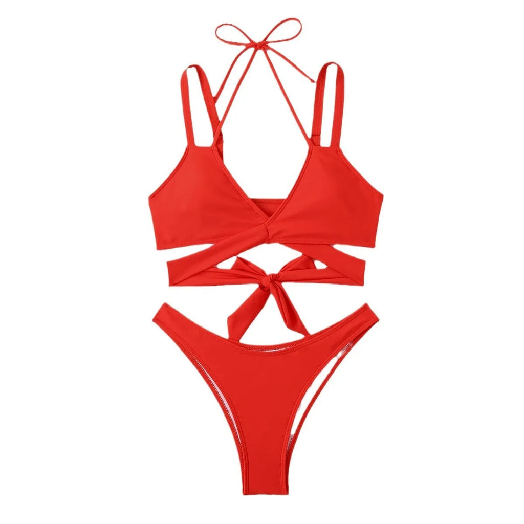 A solid colour strapless bikini swimsuit for women shown in one of five available colours.