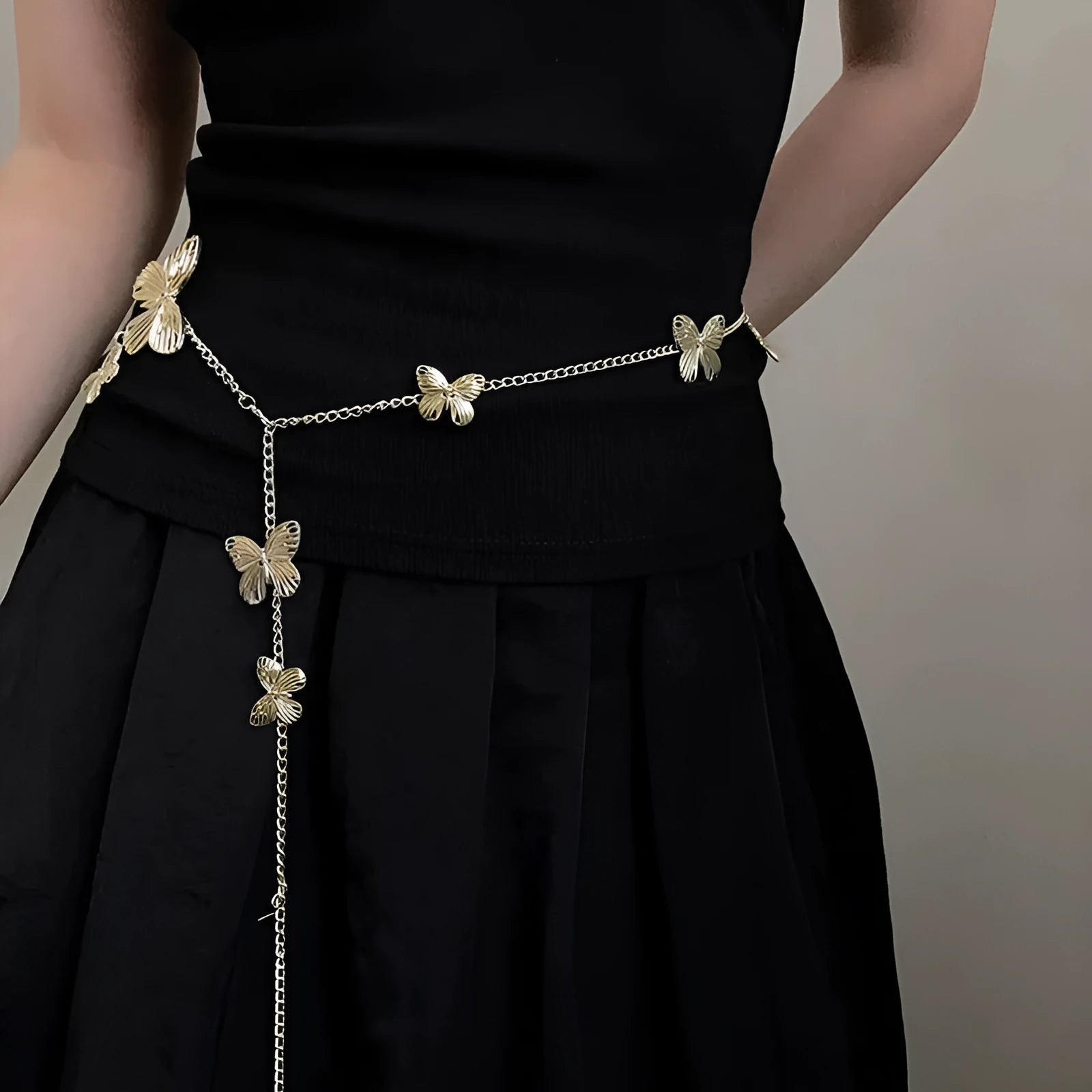 Women's golden butterfly waist chain belt with alloy construction and retro design