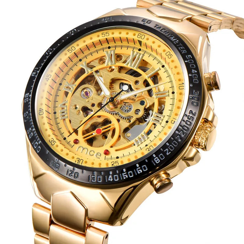 MCE men's mechanical watch with explosion-proof case on wrist, multiple colour options available.