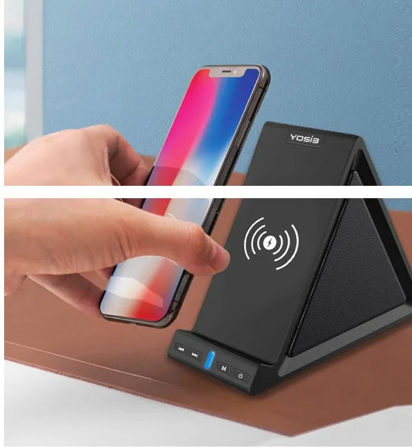 Black ABS multifunctional Bluetooth speaker with integrated mobile phone stand and 2000mAh power bank