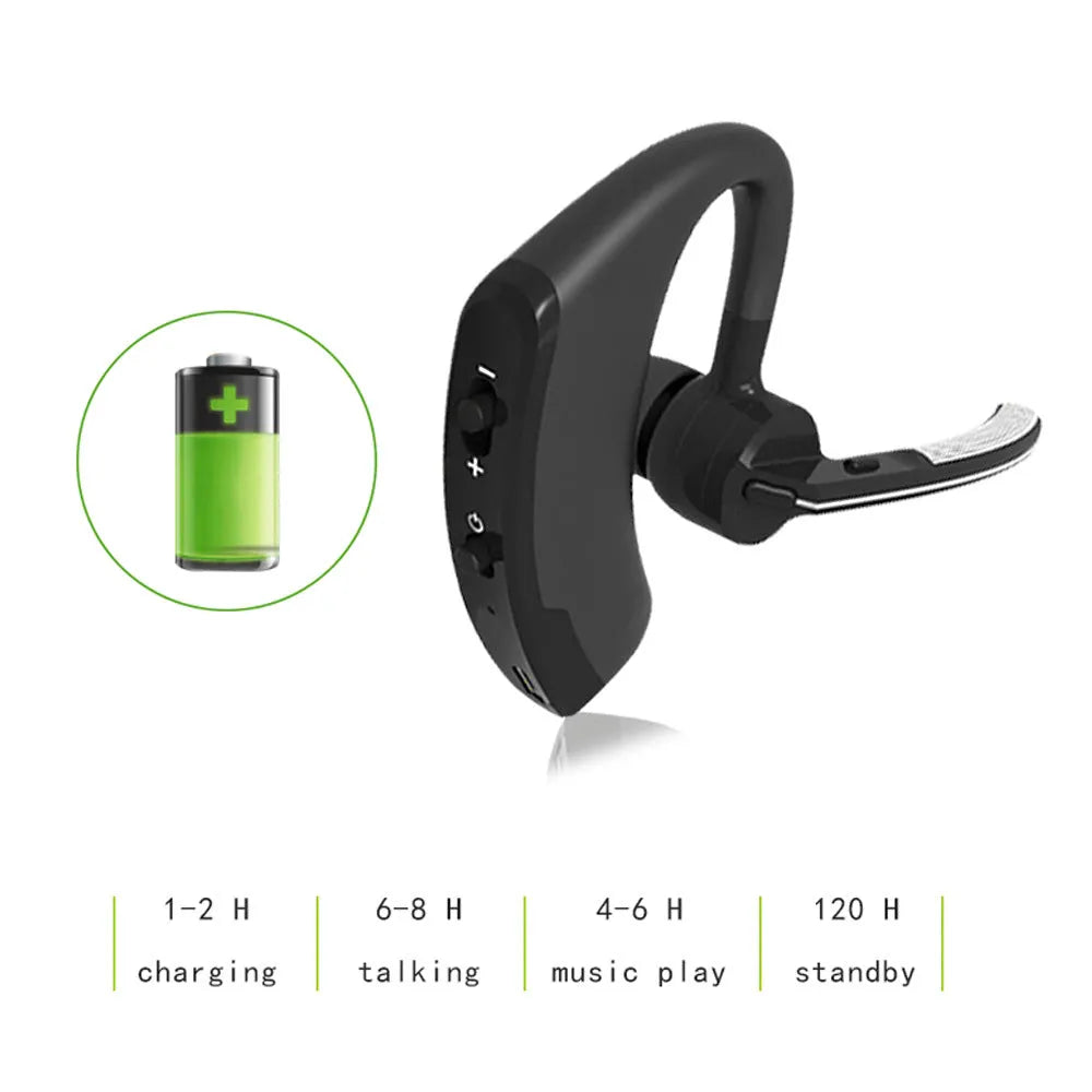 V9 Business Bluetooth wireless headset with earbud and charging cable