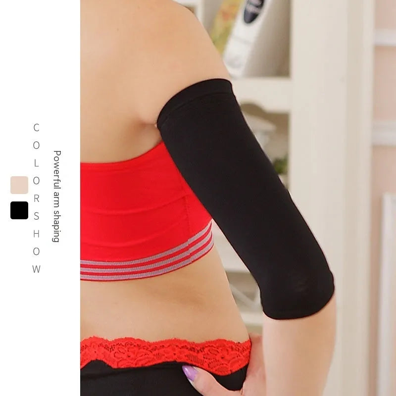 Women's shaping arm sleeves pair in nylon fabric, black and skin colour options for free size fit