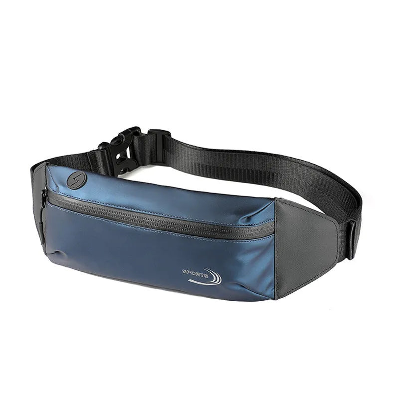 Men's blue waterproof waist bag with crossbody strap for sports activities