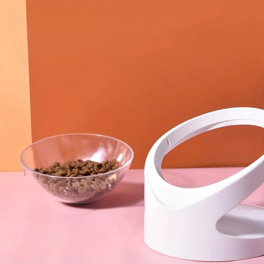 White elevated plastic cat bowl with anti-vomit tilt design