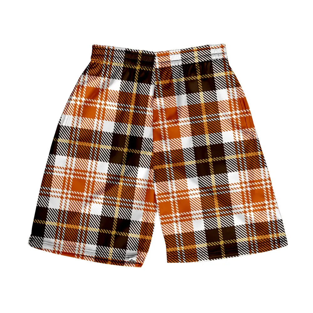 Men's straight-leg plaid casual shorts in polyester fabric, available in multiple colours.