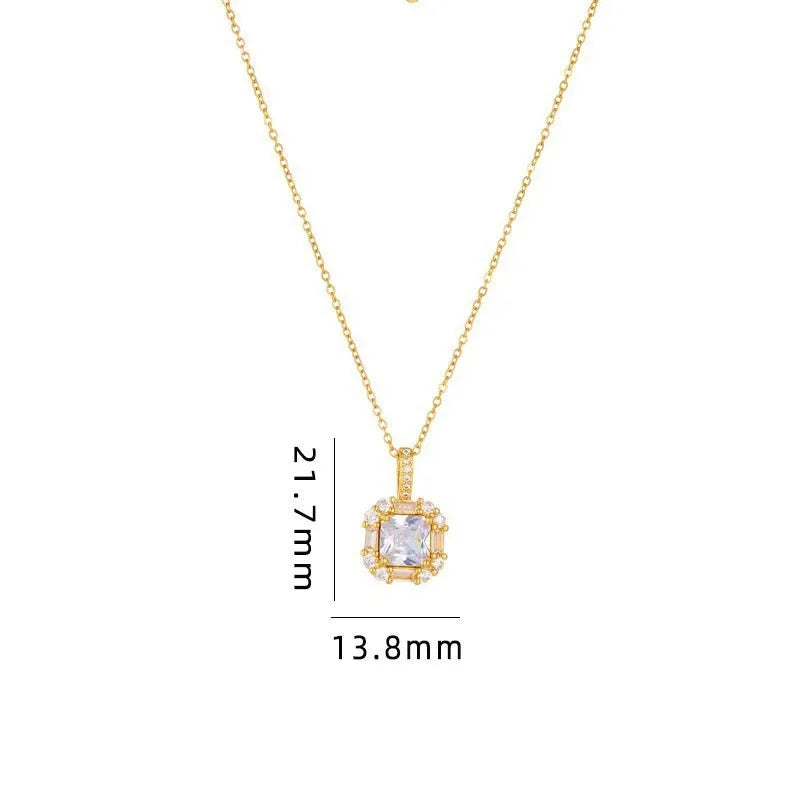 Women's gold geometric pendant necklace with mixed gemstone inlay on water wave chain