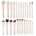 26 pink makeup brushes with wooden handles in PU storage bag