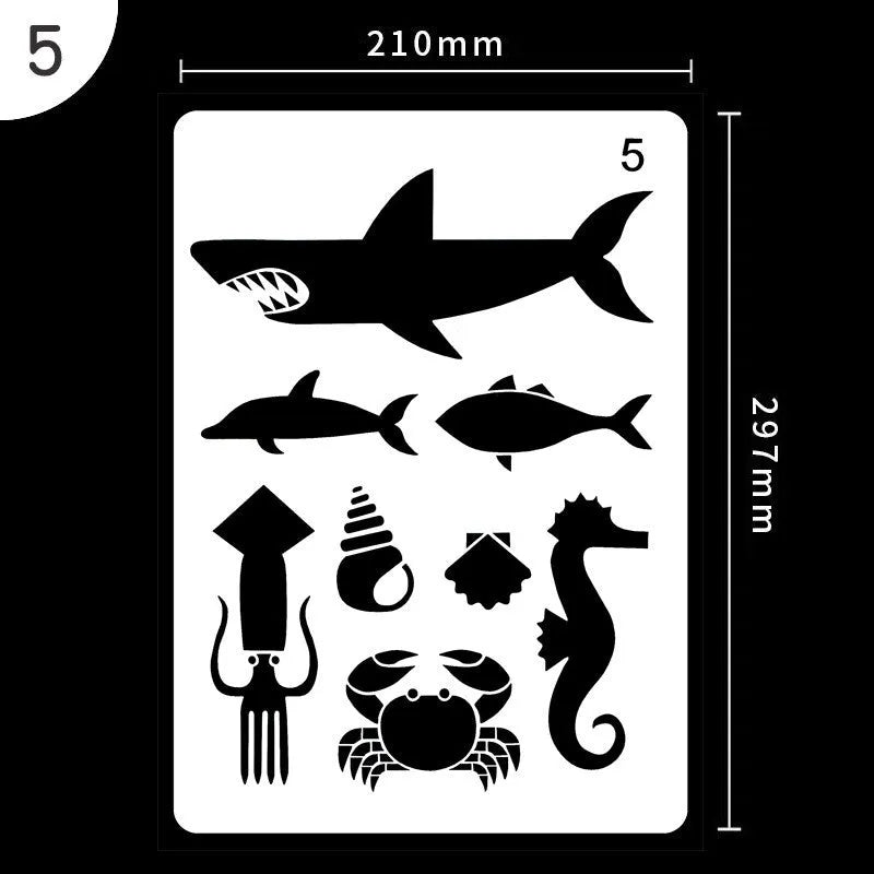 Set of white plastic drawing stencils with assorted cut-out patterns for crafts and decoration.