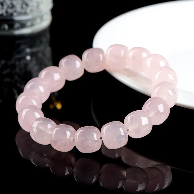 Pink bamboo crystal bracelet with 11-12mm geometric barrel beads