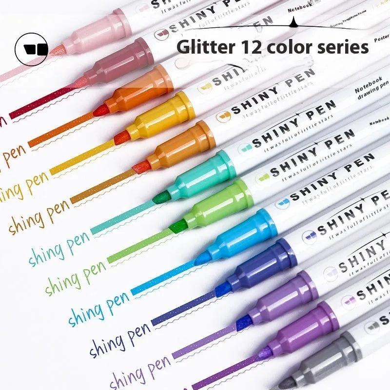 Sparkling Star River set of four glitter highlighter pens with six colour options in a box.
