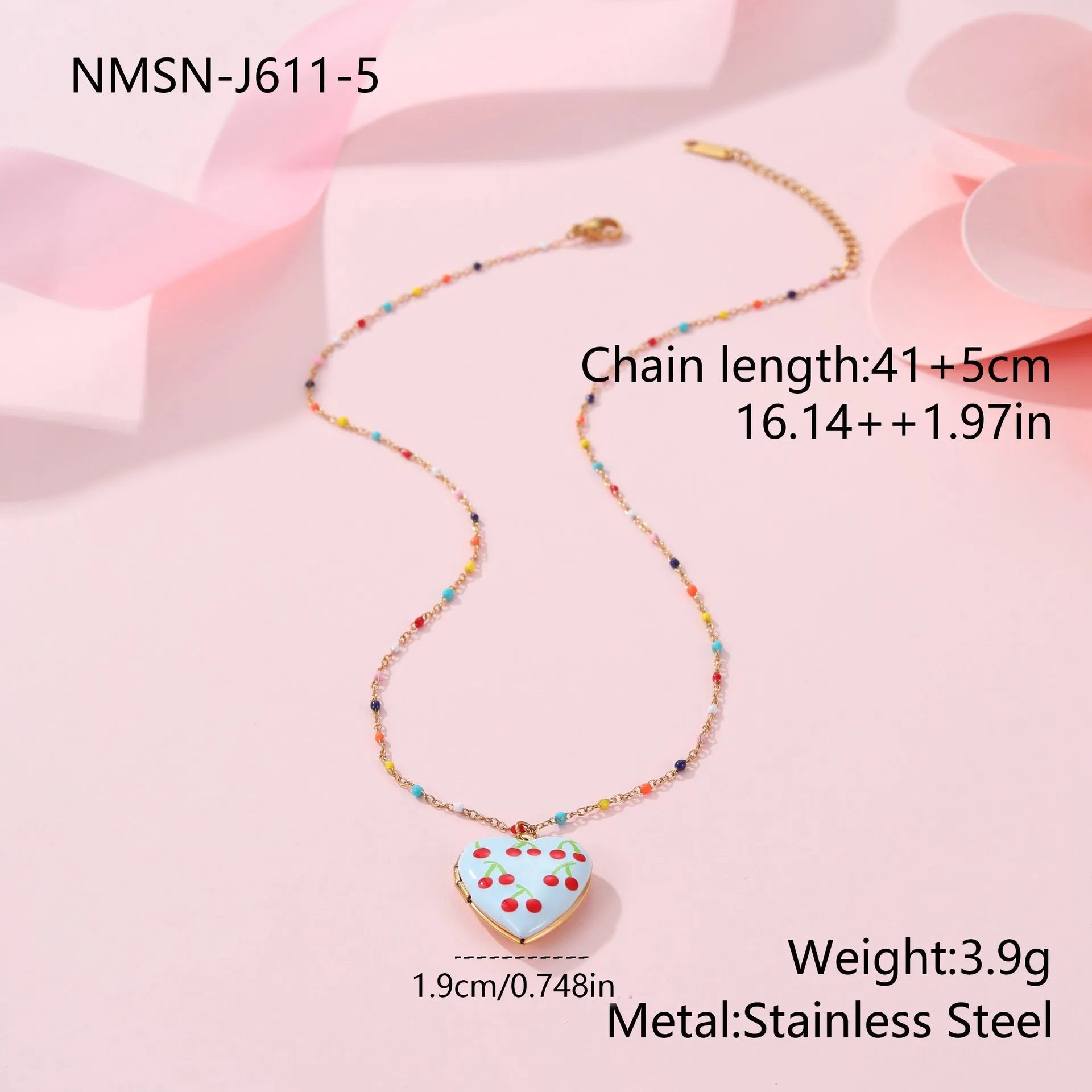 Gold-plated stainless steel necklace with fruit-shaped pendant on adjustable chain