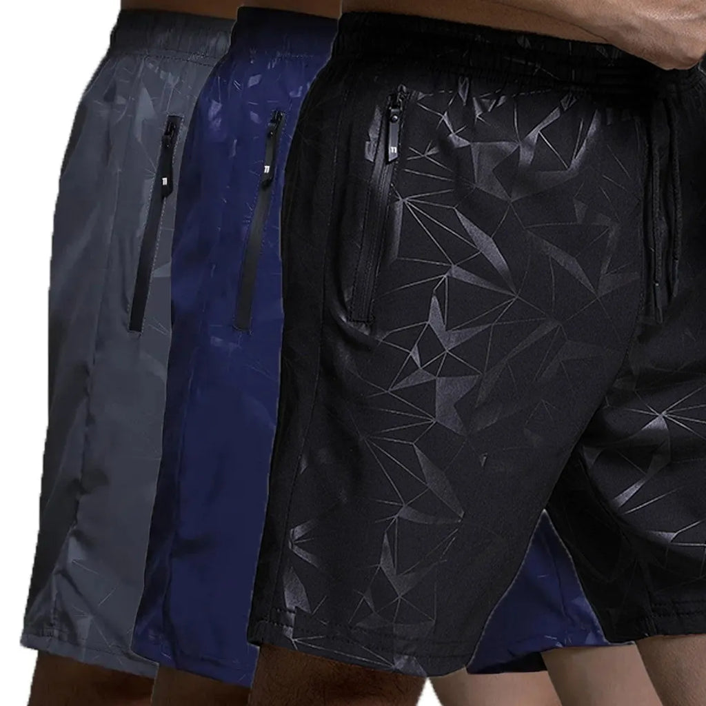 Men's loose fit polyester sports shorts in black colour with elastic waistband
