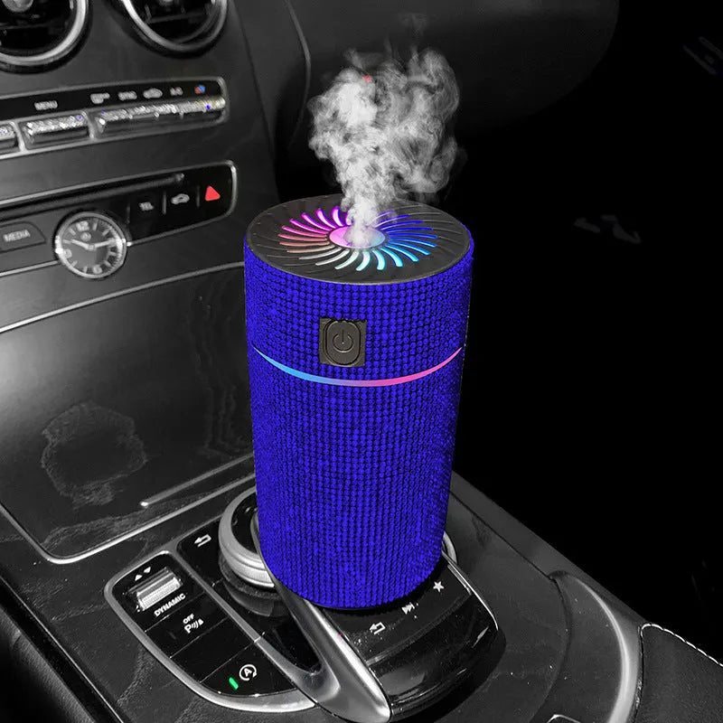 Car mounted air purification humidifier in choice of seven coloured diamond finishes with USB power cord