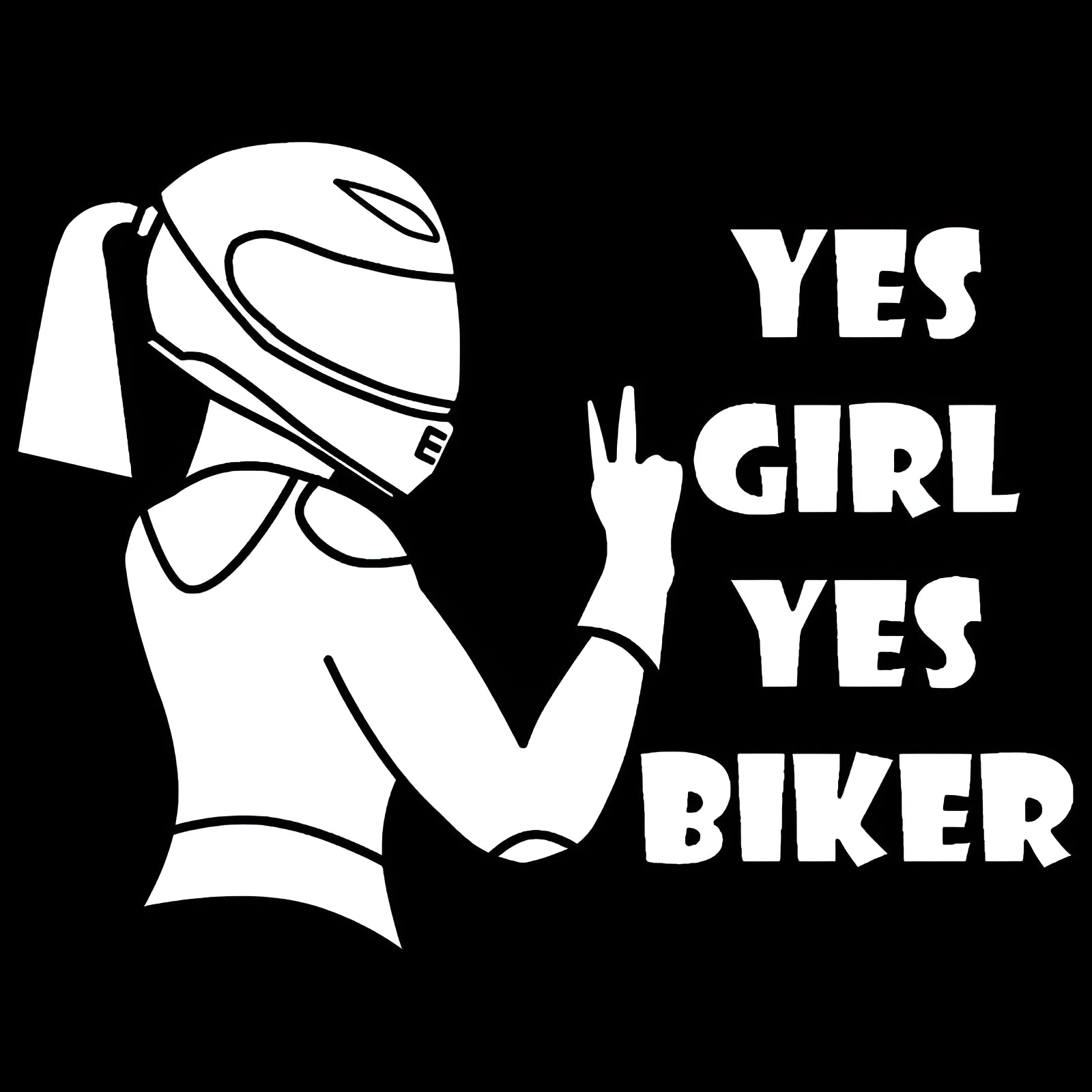 Girl Rider waterproof car sticker measuring 16cm by 15cm in black, white, and laser colours